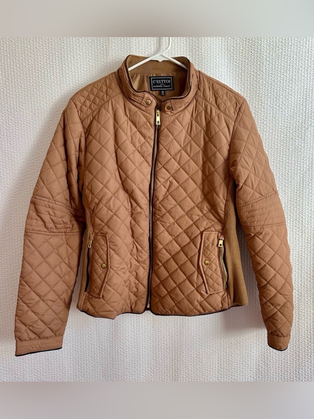 C’Esttoi Quilted Puffer Jacket Tan Zip Front Lightweight Women’s Size 1X Coat